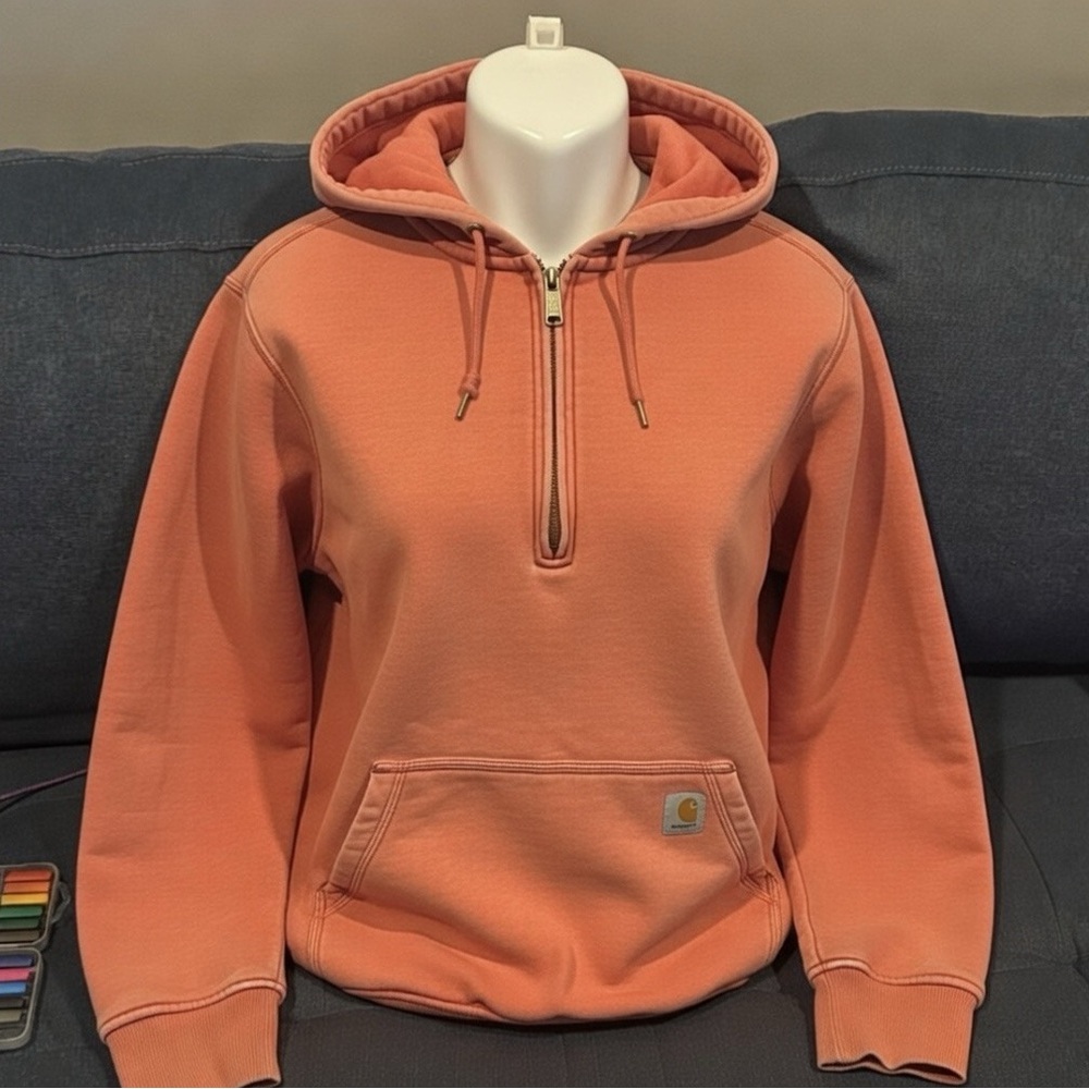 Distressed Carhartt Apricot Half-Zip Hoodie